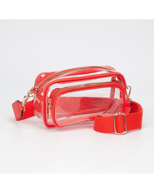 Fashnzfab Red Transparent Rectangular Crossbody Bag