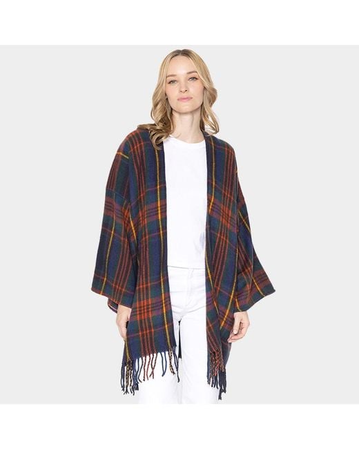 TRUEDAMES Gray Plaid Check Patterned Poncho