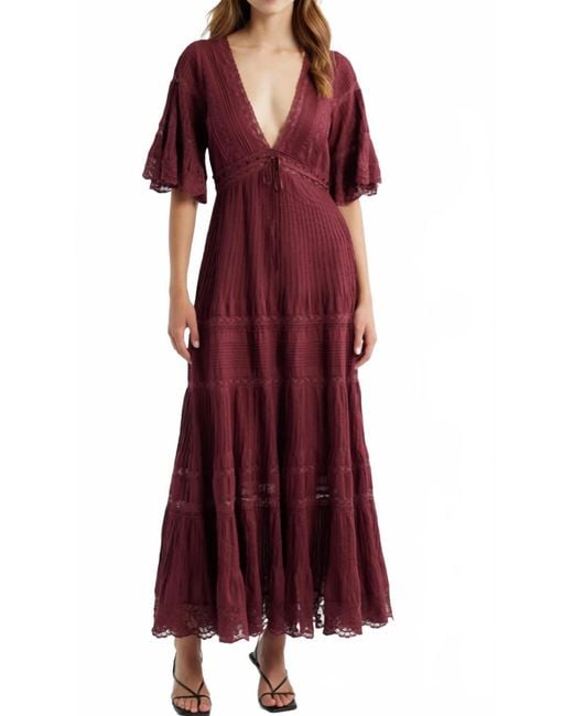 LoveShackFancy Purple Marlowe Lace-Detail Cotton Midi Dress