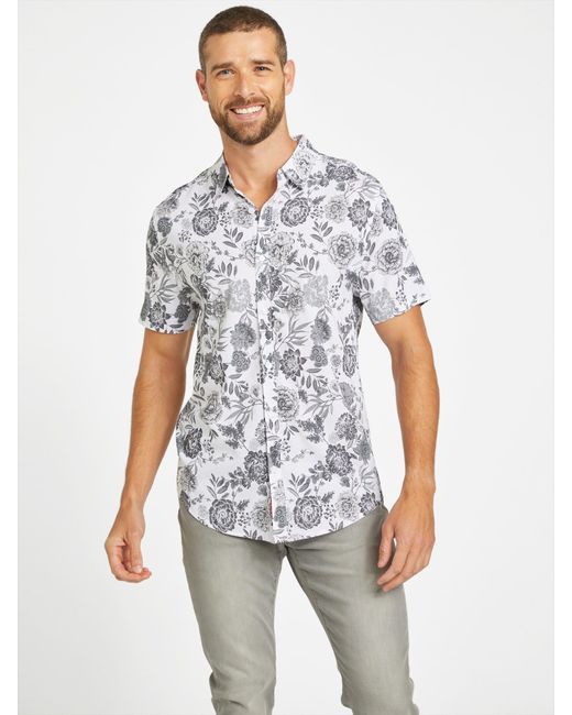 Guess Wayne Short Sleeve Floral Shirt in White for Men Lyst