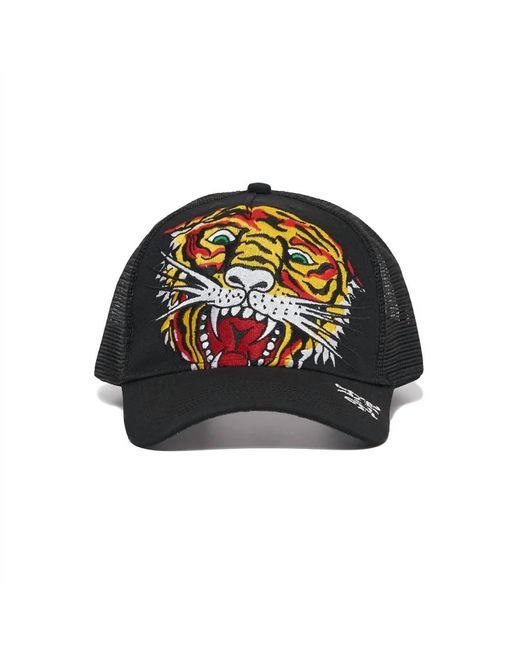 Ed Hardy Black Embroidered Tiger Head Hat for men