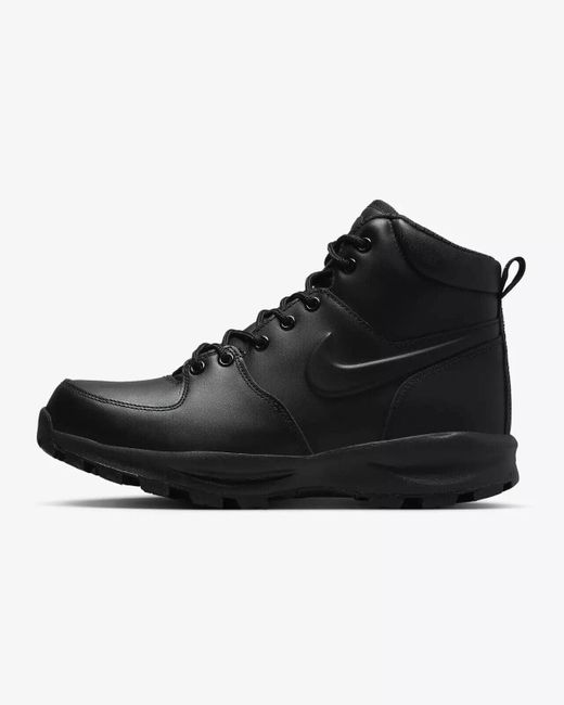 Nike Black Manoa 454350-003 Leather Casual Lace Up Ankle Boots Yag28 for men