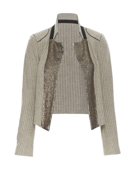 Chloé Gray Vintage Chloe Grey Wool Herringbone Sequins Collar Cropped Military Jacket