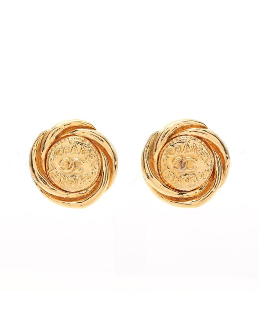 Chanel Metallic Coco Mark Earrings Gp Gold 93p