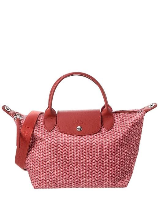 Longchamp Le Pliage Micro Small Nylon & Leather Short Handle Tote in Pink