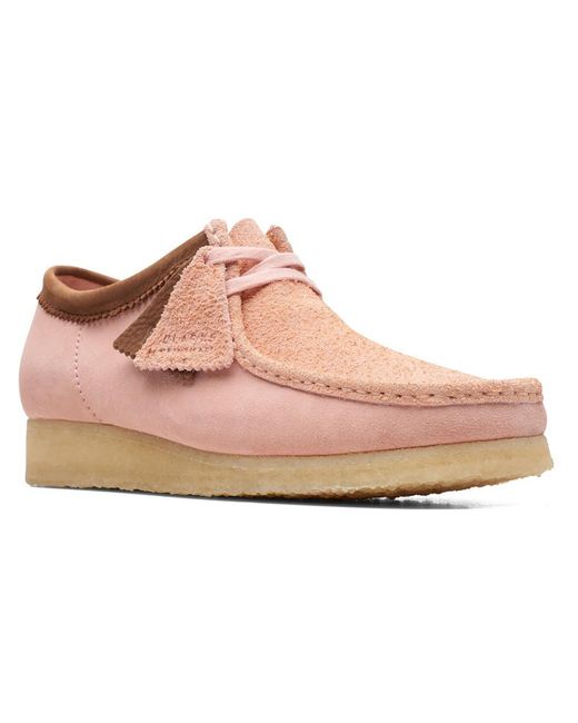 Clarks Pink Wallabee Suede Fringe Lace Up Flats
