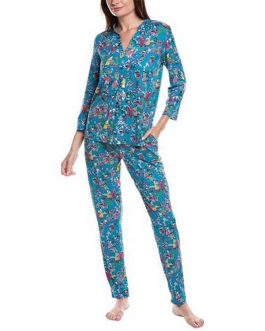 N Natori Blue 2pc Ren Mandarin Pajama Set