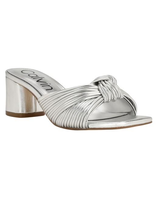 Calvin Klein White Faux Leather Slip-on Strappy Sandals