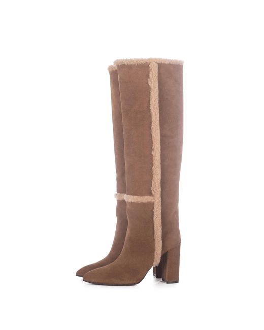 Toral Brown Altea Tall Suede Boots With Shearling Details