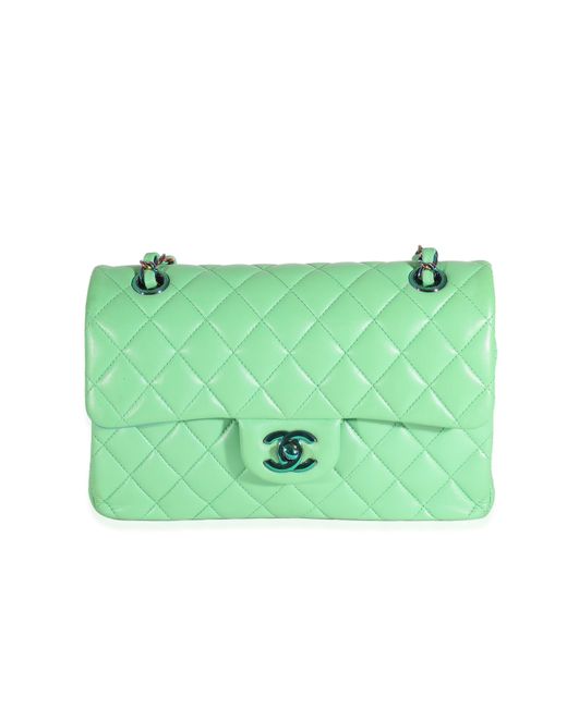 Chanel Green Quilted Lambskin Rainbow Small Classic Double Flap Bag