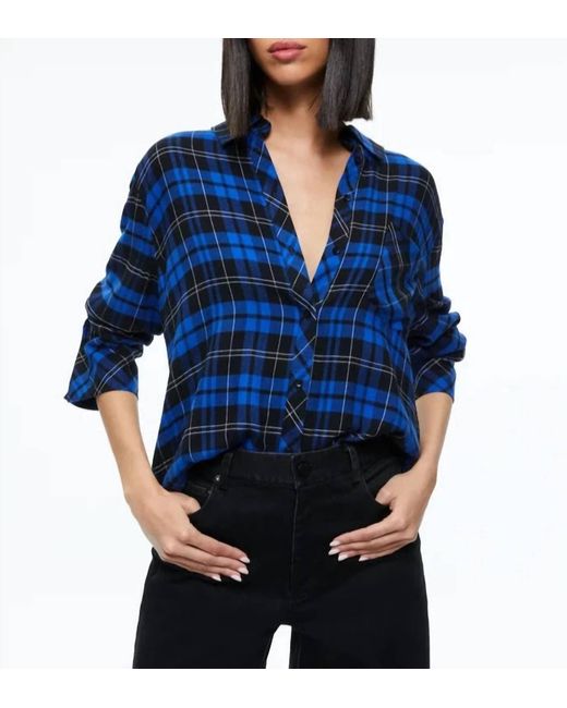 Alice + Olivia Blue Finley Flannel Button Down Shirt