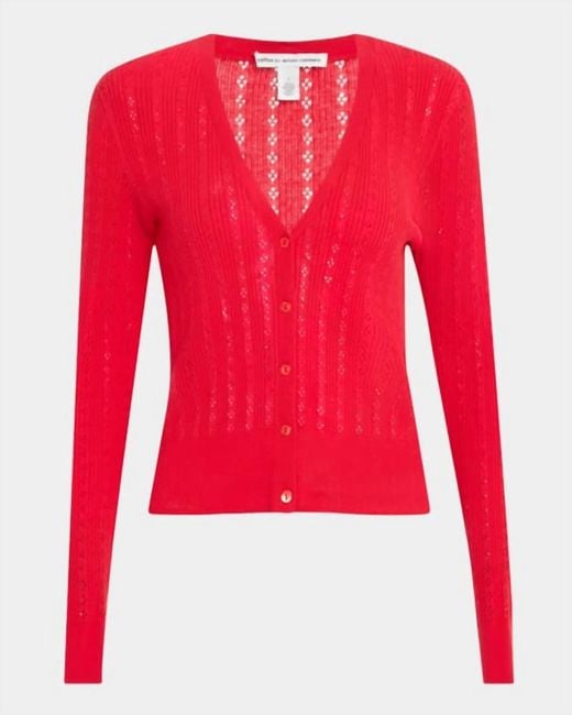 Autumn Cashmere Red Pointelle Rib Cardigan