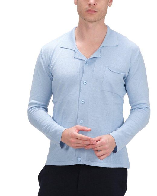 Ron Tomson Blue Knit Button Down Shirt for men