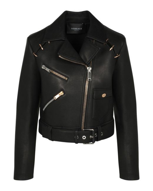 Versace Black Belted Leather Jacket