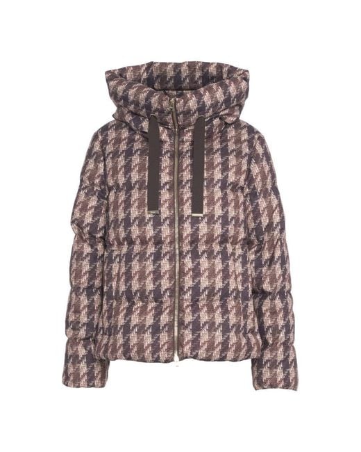 Herno Pink Pied De Poule Padded Coat With High Collar