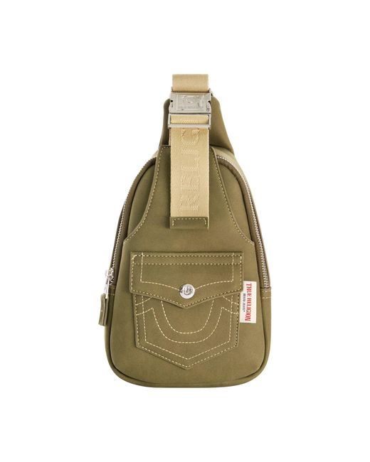 True Religion Green Suede Sling With Horseshoe Front Pocket