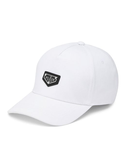 Philipp Plein White Baseball Cap Pp Plaque for men