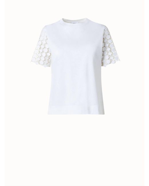 Akris Punto White T-shirt With Kaleidoscope Dot Embroidery Sleeves