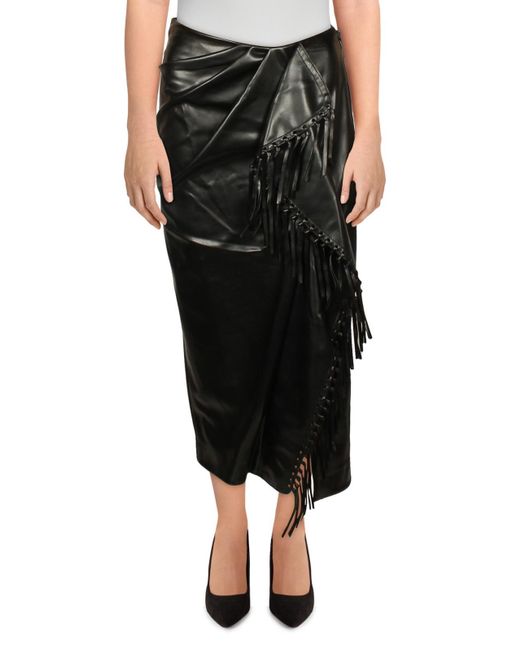 Jonathan Simkhai Black Faux Leather Fringe Wrap Skirt