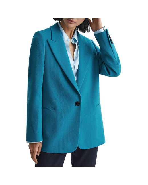 Reiss Blue Shoulder Pads Long Sleeve One-Button Blazer
