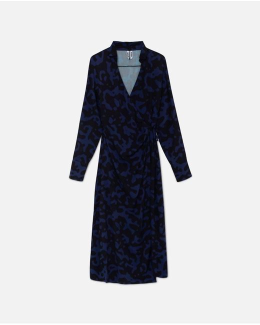 WILD PONY Blue Abstract Midi Wrap Dress