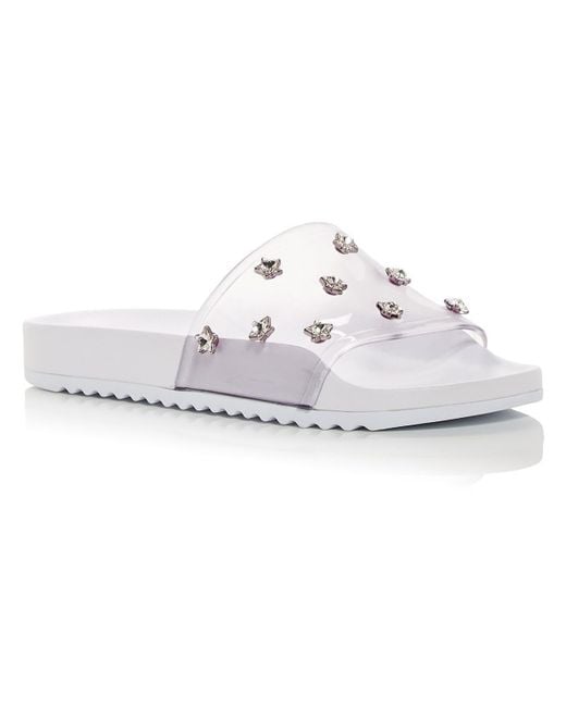 Sophia Webster White Dina Gem Slide Slip On Flats Slide Sandals