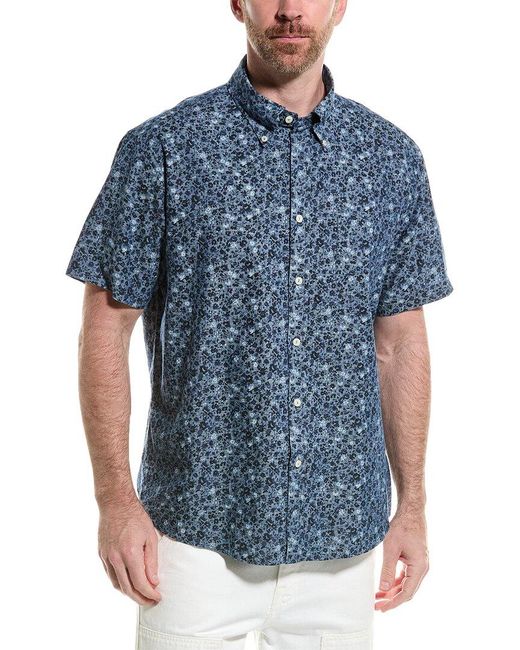 Brooks Brothers Blue Chambray Floral Regular Linen-blend Shirt for men