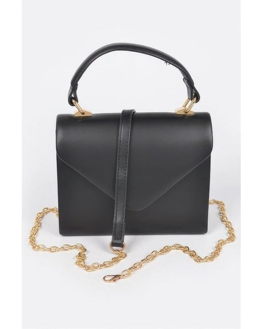 Fashnzfab Black Faux Leather Simple Handle Clutch