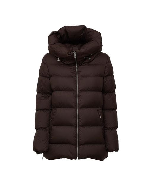 Add Brown Hooded Side-Zip Nylon Down Jacket