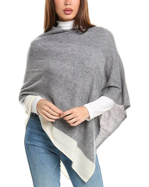 Forte Gray Border Stripe Cashmere Poncho