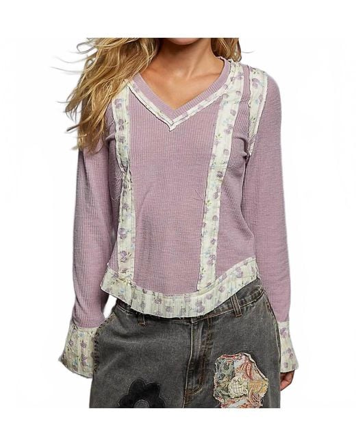 Pol Purple Print Patch Top