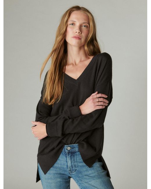 Lucky Brand Cloud Soft V Neck Sweater in Black