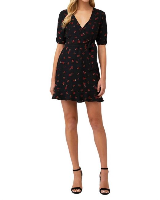1.STATE Black Cinched Sleeve Woodland Ditsy Wrap Dress