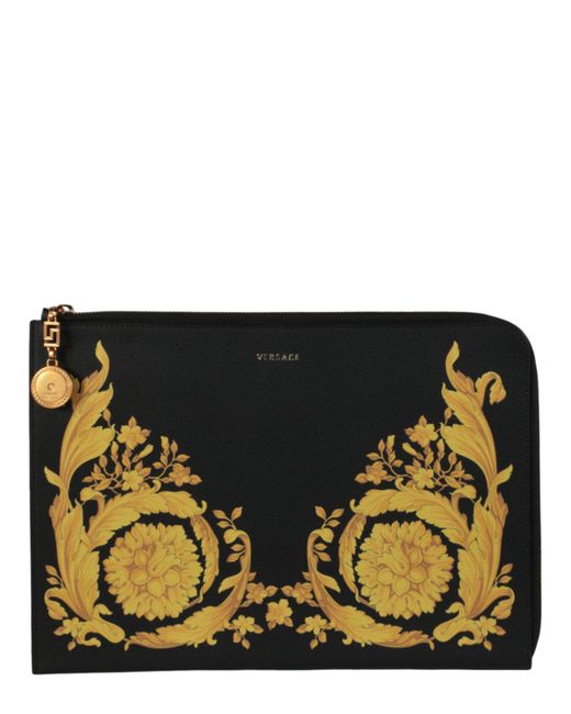 Versace Black Leather Printed Pouch