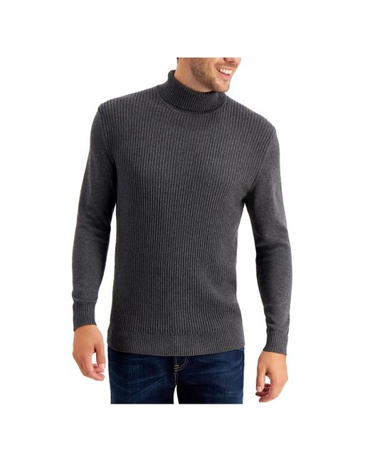 Club Room Blue Textured Cotton Turtleneck Sweater for men