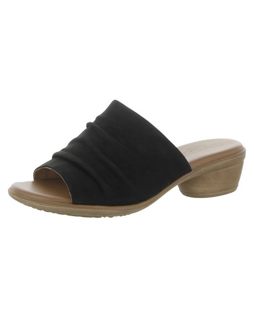 Comfortiva Black Norene Leather Bock Heel Mule Sandals