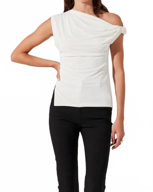 Astr White Aphra Assymetrical Twisted Off Shoulder Top