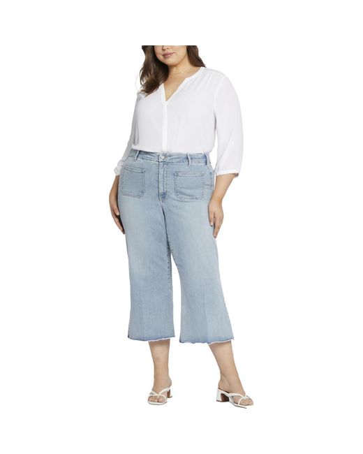 NYDJ Blue Plus Patchie Major Frayed Hem Denim Capri Jeans