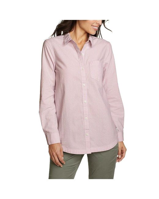 Eddie Bauer Pink Long-sleeve Sunray Seersucker Shirt