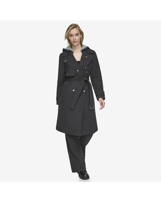 Andrew Marc Black Evesham Mixed Media Insulated Trench Coat