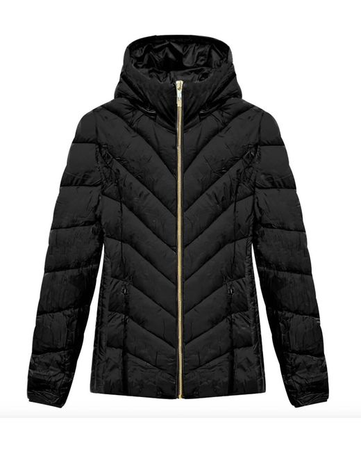 Michael Kors Black Chevron Quilted Short Packable Jacket