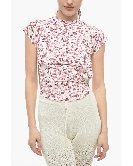 Isabel Marant White Backless Short Sleeved Top With Floral Print