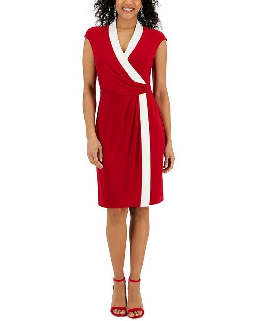 Kasper Red Colorblock Short Wrap Dress