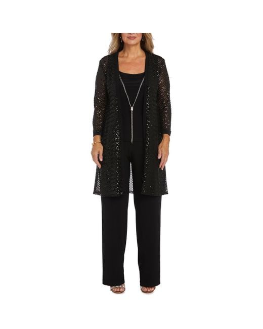 R & M Richards Black Mesh 4Pc Pant Suit