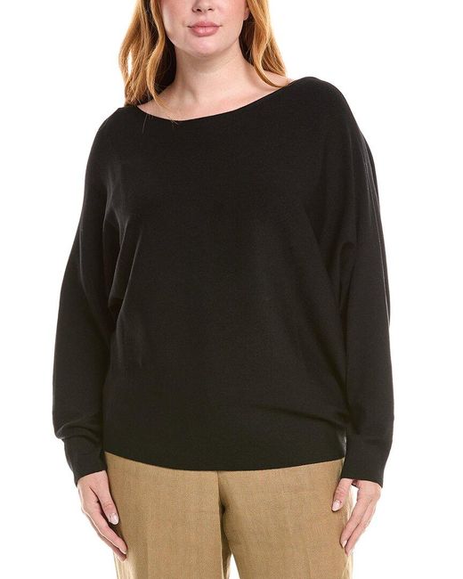 Lafayette 148 New York Black Plus Asymmetric Dolman Silk-Blend Sweater