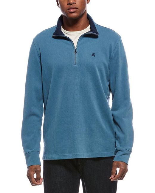 Brooks Brothers Blue Knit Solid 1/4-zip Pullover for men