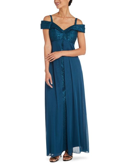 R&m Richards Lace Maxi Evening Dress in Blue