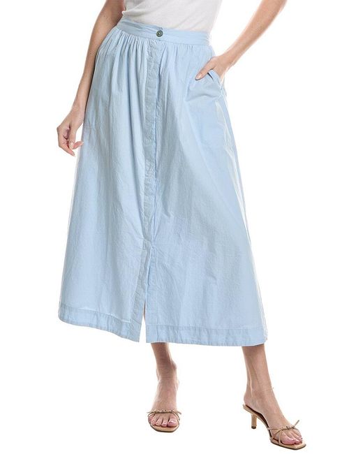 Lilla P Blue Poplin Button Front Skirt