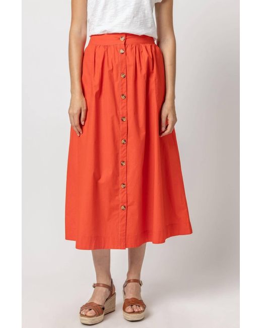 Lilla P Red Button Front Midi Skirt
