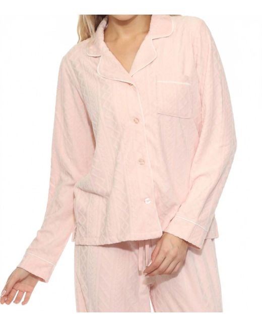 Pj Salvage Pink Very Terry Cable Crew Pajama Top